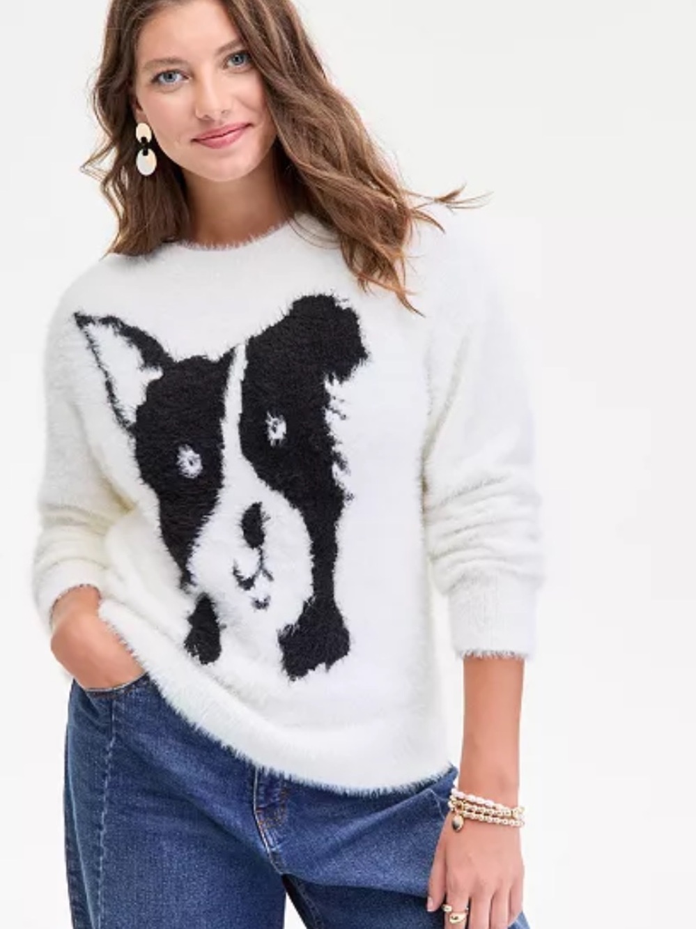 On 34th
Women's Eyelash Dog Crewneck Sweater